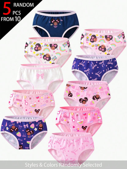 Randomly Ships 5 Of 9 Pcs Cute Girls Young Girl Cute Fruit Print Series Sweet Minimalist Basic Soft Comfortable Colorful Triangle Panties Underwear