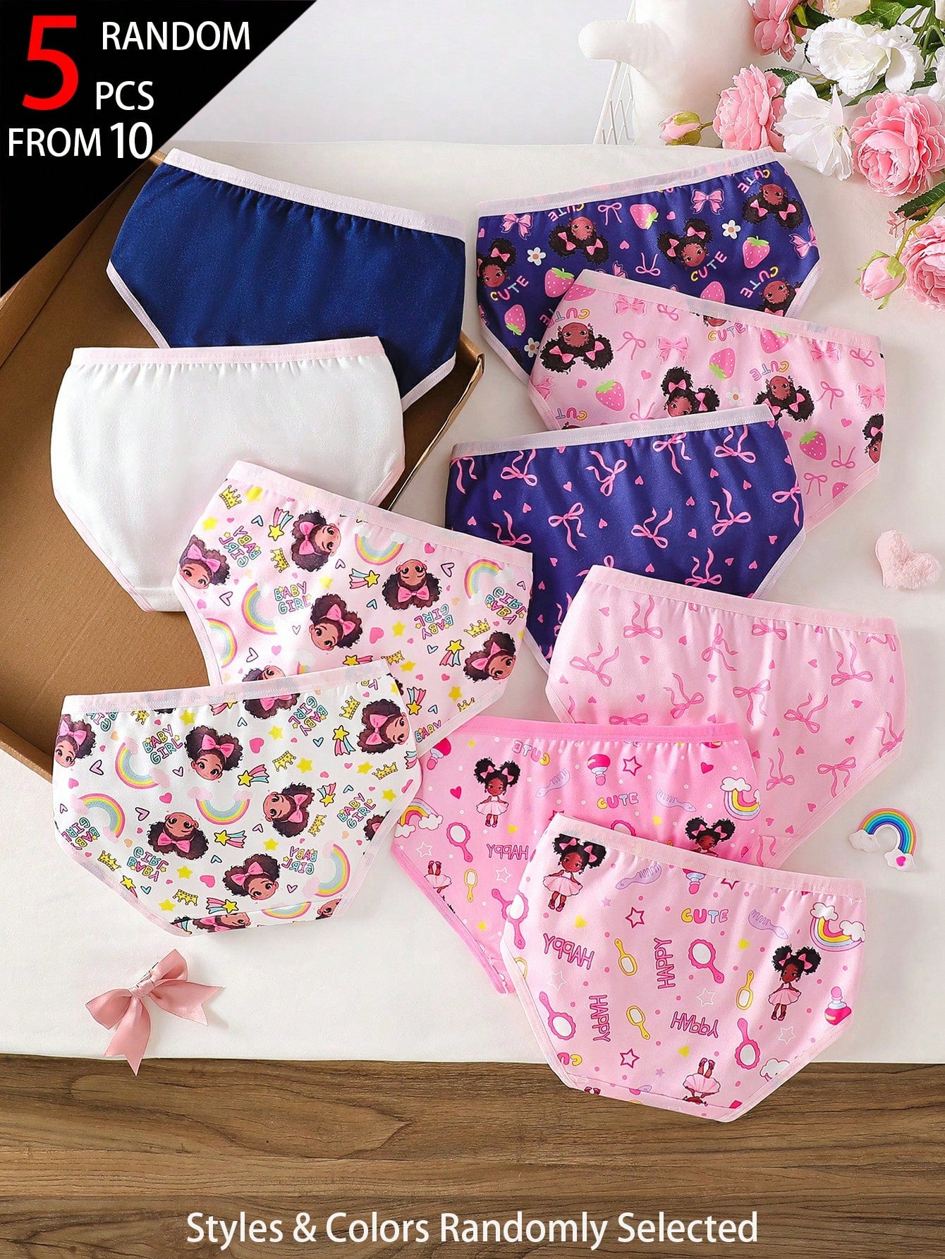 Randomly Ships 5 Of 9 Pcs Cute Girls Young Girl Cute Fruit Print Series Sweet Minimalist Basic Soft Comfortable Colorful Triangle Panties Underwear
