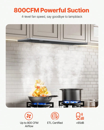 Range Hood Insert, 30 Inch Built-In Kitchen Vent Hood, 800CFM Stainless Steel Stove Hood, With Gesture & Touch Control, LED Light, Baffle Filters, 4-Speed Exhaust Fan, Ducted/Ductless Convertible