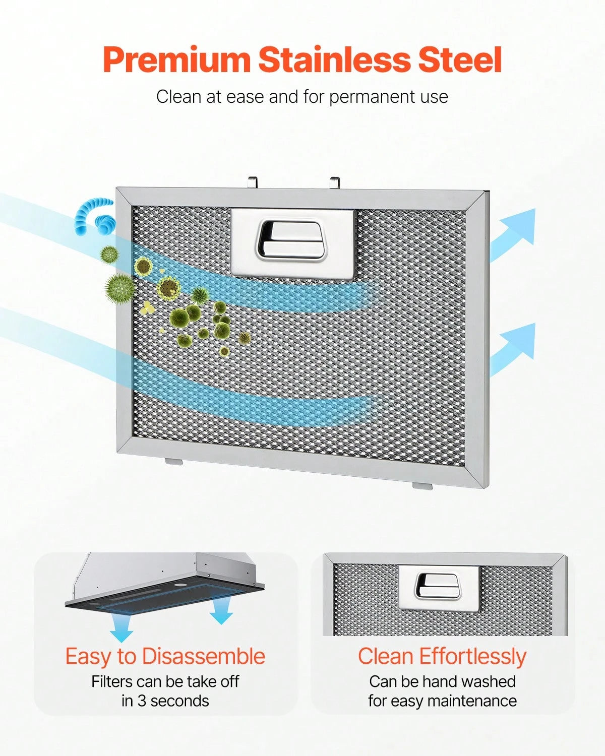 Range Hood Insert, 30 Inch Built-In Kitchen Vent Hood, 800CFM Stainless Steel Stove Hood, With Gesture & Touch Control, LED Light, Baffle Filters, 4-Speed Exhaust Fan, Ducted/Ductless Convertible