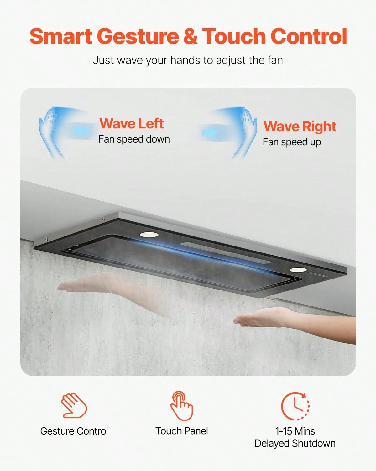 Range Hood Insert, 30 Inch Built-In Kitchen Vent Hood, 800CFM Stainless Steel Stove Hood, With Gesture & Touch Control, LED Light, Baffle Filters, 4-Speed Exhaust Fan, Ducted/Ductless Convertible