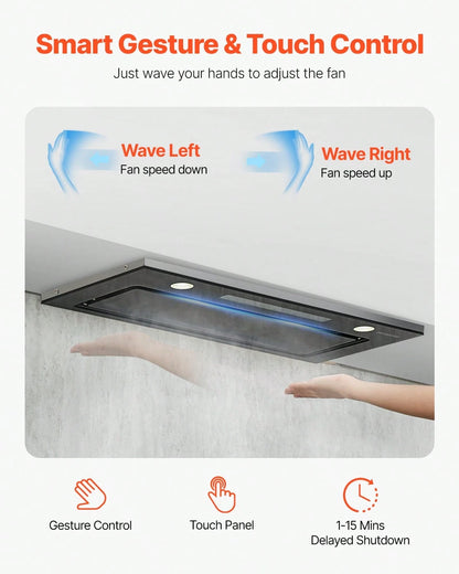 Range Hood Insert, 30 Inch Built-In Kitchen Vent Hood, 800CFM Stainless Steel Stove Hood, With Gesture & Touch Control, LED Light, Baffle Filters, 4-Speed Exhaust Fan, Ducted/Ductless Convertible