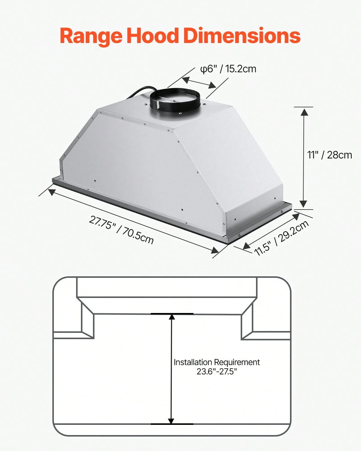 Range Hood Insert, 30 Inch Built-In Kitchen Vent Hood, 800CFM Stainless Steel Stove Hood, With Gesture & Touch Control, LED Light, Baffle Filters, 4-Speed Exhaust Fan, Ducted/Ductless Convertible