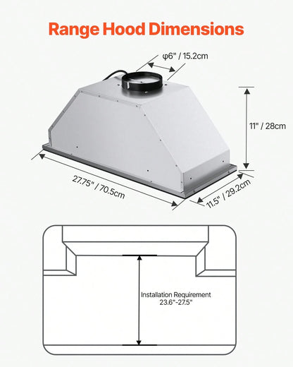 Range Hood Insert, 30 Inch Built-In Kitchen Vent Hood, 800CFM Stainless Steel Stove Hood, With Gesture & Touch Control, LED Light, Baffle Filters, 4-Speed Exhaust Fan, Ducted/Ductless Convertible