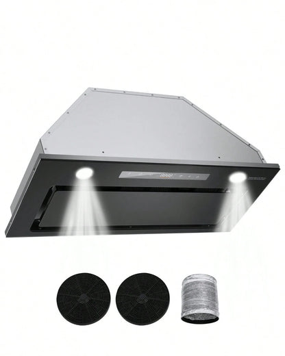 Range Hood Insert, 30 Inch Built-In Kitchen Vent Hood, 800CFM Stainless Steel Stove Hood, With Gesture & Touch Control, LED Light, Baffle Filters, 4-Speed Exhaust Fan, Ducted/Ductless Convertible