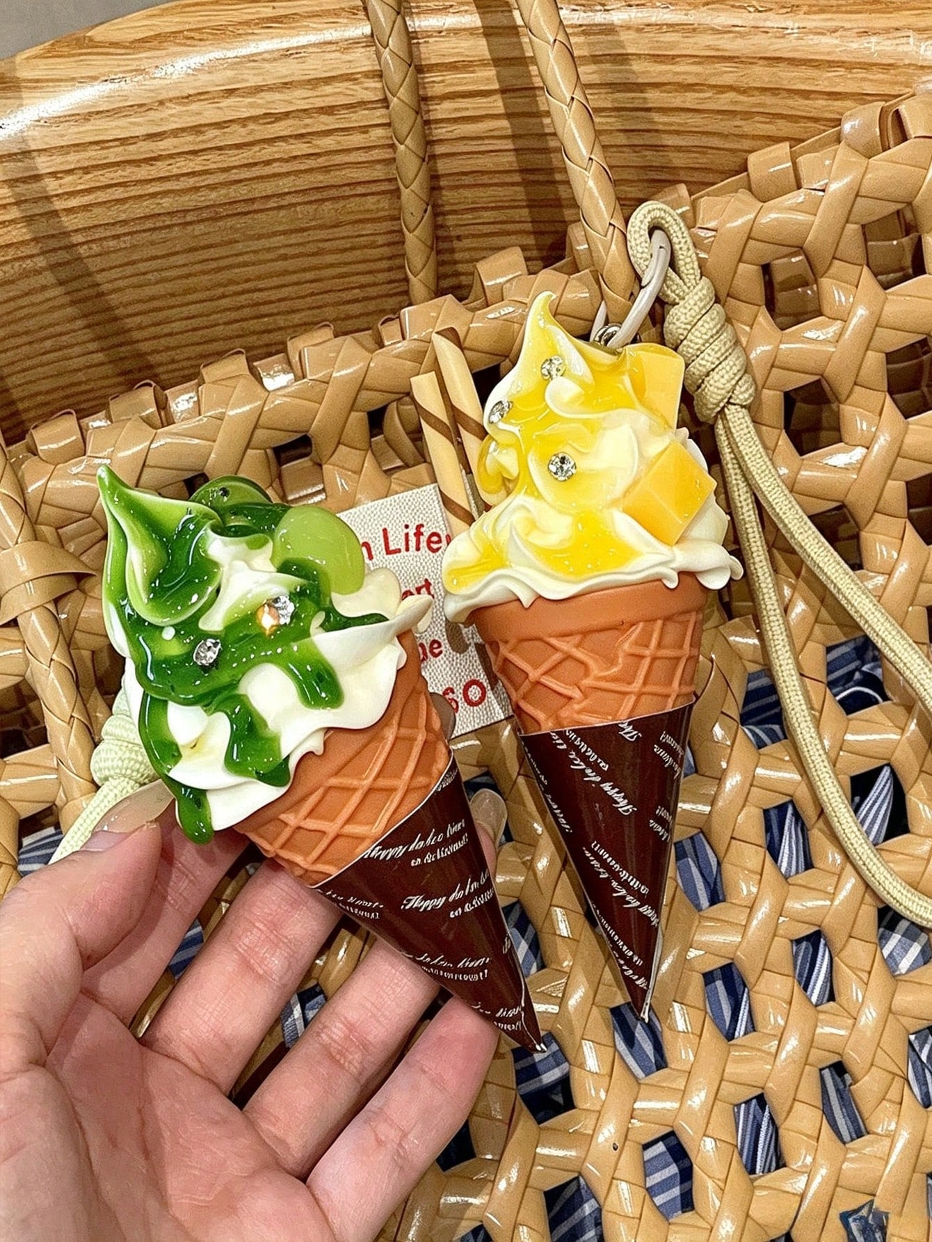 Realistic Ice Cream Cone Pendant Charm, Strawberry Cherry Fruit Cream Ice Cream Keychain, Sweet 3D Creative Bag Accessory, Fashionable Versatile Novelty Gift, Back To School Season Gift, Birthday Part