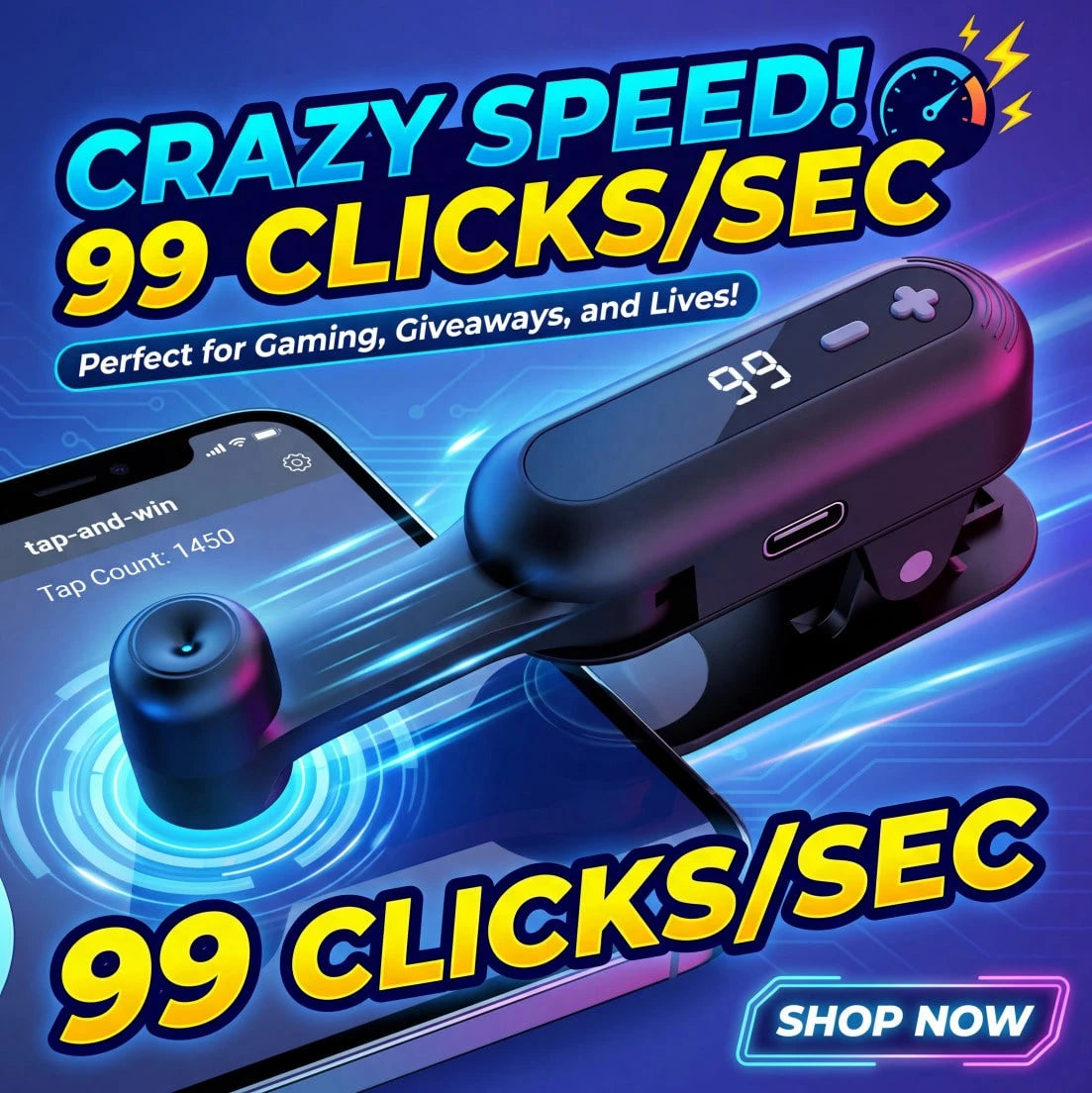 Rechargeable Auto Clicker, Phone Screen Device Speed Clicker For Phone Pad Android, Silent & 99 Adjustable Speeds, Smart Tapper Game, Live Broadcasts Likes, Reward Task