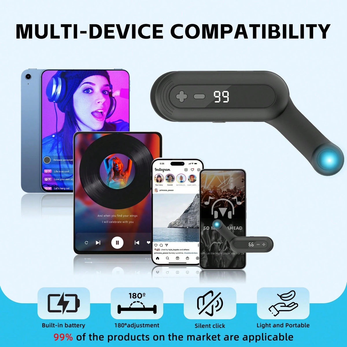 Rechargeable Auto Clicker, Phone Screen Device Speed Clicker For Phone Pad Android, Silent & 99 Adjustable Speeds, Smart Tapper Game, Live Broadcasts Likes, Reward Task