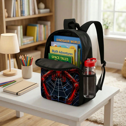 Red Spider Printed Backpack, Lunch Bag, Pencil Case 3pc- Durable Waterproof, Lightweight With Multi-Pockets. Ideal For School & Travel. Back-To-School Gifts, Cool Pattern