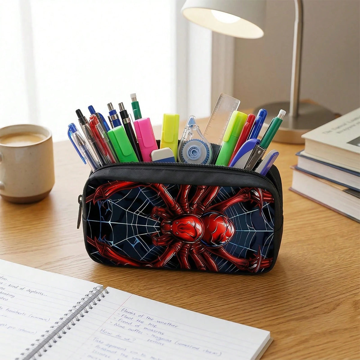 Red Spider Printed Backpack, Lunch Bag, Pencil Case 3pc- Durable Waterproof, Lightweight With Multi-Pockets. Ideal For School & Travel. Back-To-School Gifts, Cool Pattern