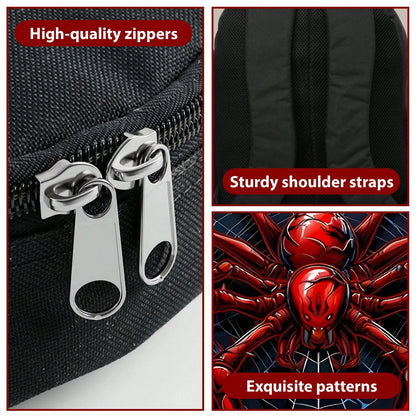 Red Spider Printed Backpack, Lunch Bag, Pencil Case 3pc- Durable Waterproof, Lightweight With Multi-Pockets. Ideal For School & Travel. Back-To-School Gifts, Cool Pattern