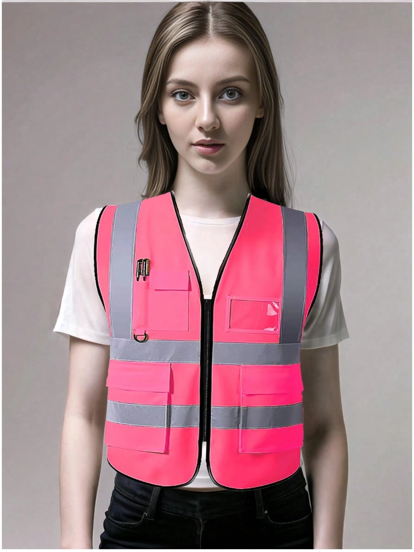 Reflective Vest, High Visibility, Blank, XXXL, Motorcycle Jacket Vest, Fluorescent Signal, Unisex