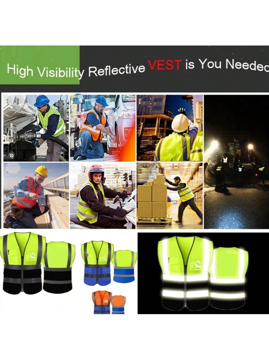 Reflective Vest, High Visibility, Blank, XXXL, Motorcycle Jacket Vest, Fluorescent Signal, Unisex