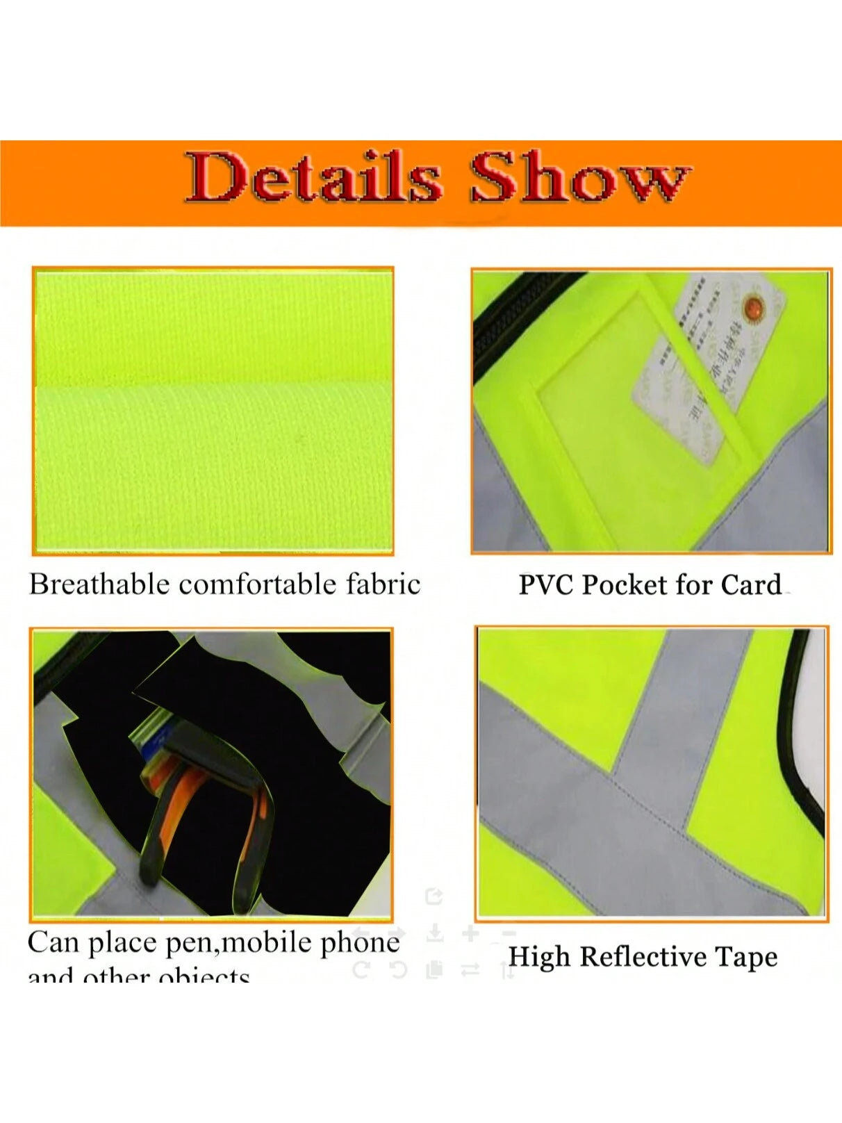 Reflective Vest, High Visibility, Blank, XXXL, Motorcycle Jacket Vest, Fluorescent Signal, Unisex