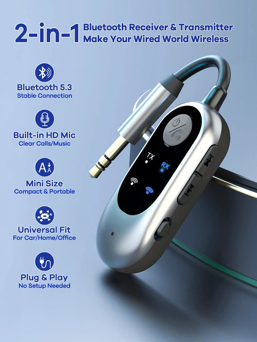 REMAX 2-In-1 Bluetooth Receiver/Transmitter; Compact Portable Adapter With Noise-Cancelling Microphone, Suitable For Home Audio/Car/TV/Wired Headphones/Wired Speakers; Hands-Free Calling; Home Stereo