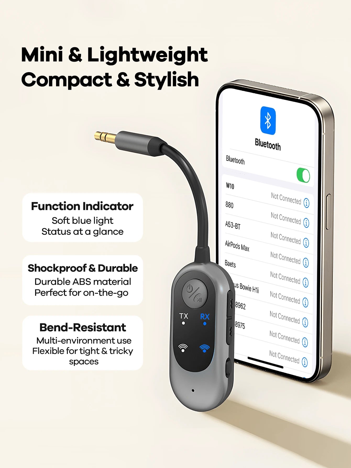 REMAX 2-In-1 Bluetooth Receiver/Transmitter; Compact Portable Adapter With Noise-Cancelling Microphone, Suitable For Home Audio/Car/TV/Wired Headphones/Wired Speakers; Hands-Free Calling; Home Stereo