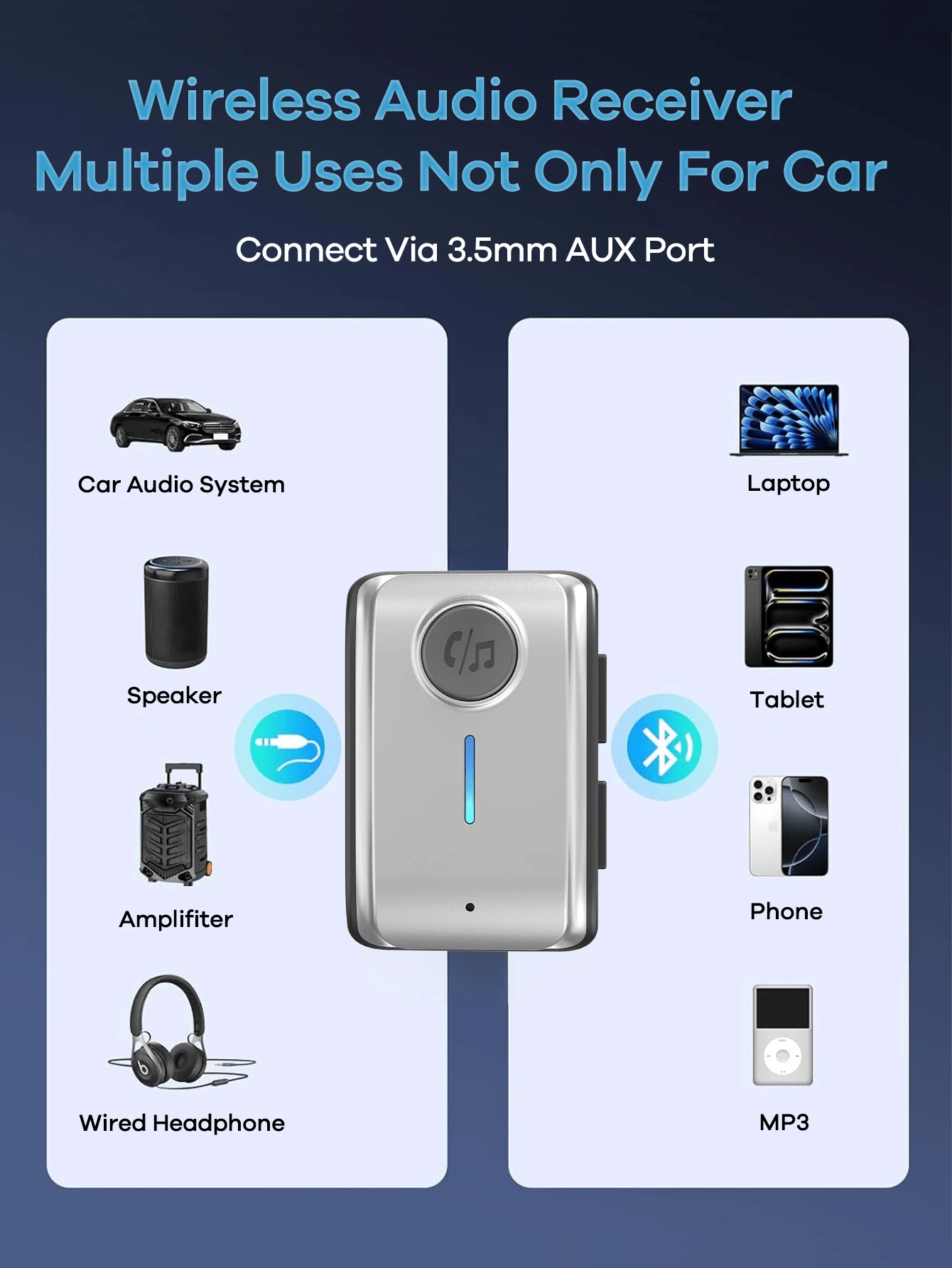 REMAX Mini Bluetooth Receiver With HD Mic; Plug & Play For Car/Home/Office; Multifunctional Wireless Adapter For Car&TV&PC&Speaker&Headsets;Compact & Portable; No Setup Needed; HiFi Stereo; Hands-Free