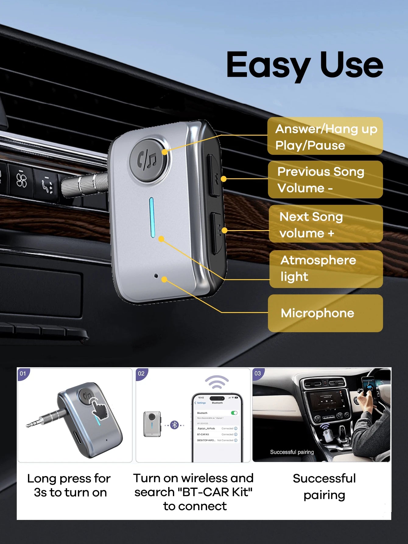 REMAX Mini Bluetooth Receiver With HD Mic; Plug & Play For Car/Home/Office; Multifunctional Wireless Adapter For Car&TV&PC&Speaker&Headsets;Compact & Portable; No Setup Needed; HiFi Stereo; Hands-Free