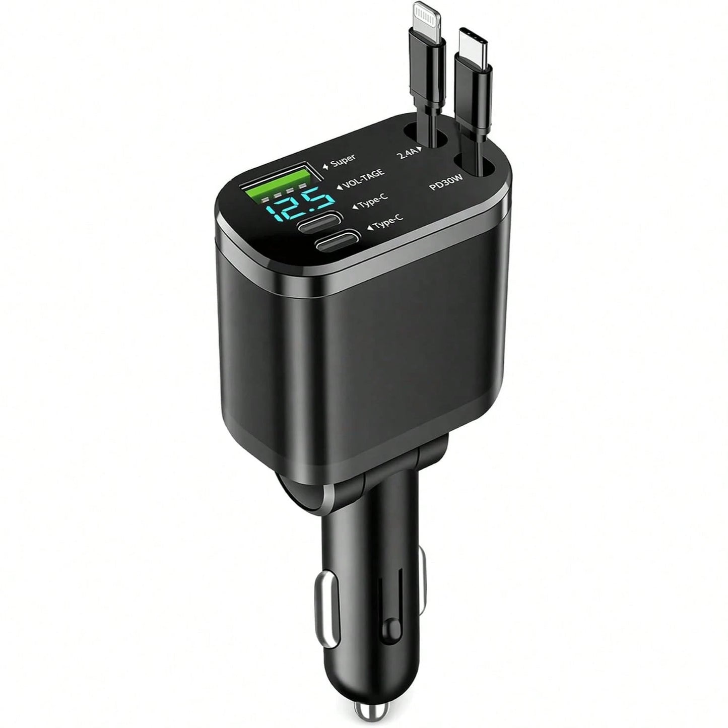 Retractable Car Charger, Car Charger USB C Fast Charge, For IPhone 17 16 15 14 13 12 X, 4 In 1 Cigarette Lighter Adapter, Car Accessories, Birthday Gifts For Men Women Dad Mom Husband,Car Essentials,C