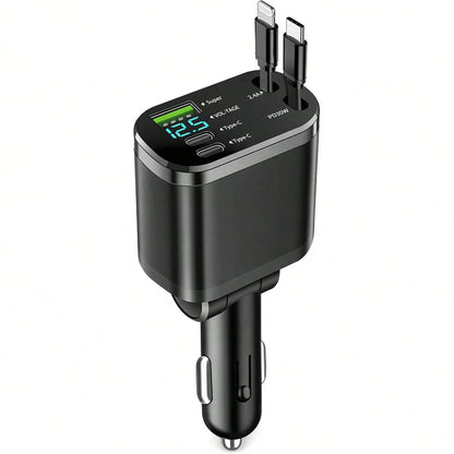 Retractable Car Charger, Car Charger USB C Fast Charge, For IPhone 17 16 15 14 13 12 X, 4 In 1 Cigarette Lighter Adapter, Car Accessories, Birthday Gifts For Men Women Dad Mom Husband,Car Essentials,C