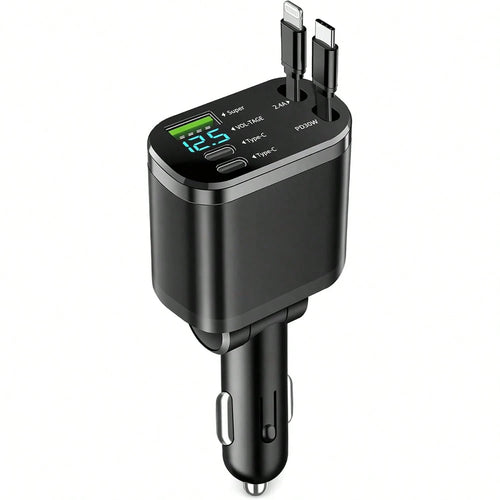 Retractable Car Charger, Car Charger USB C Fast Charge, For IPhone 17 16 15 14 13 12 X, 4 In 1 Cigarette Lighter Adapter, Car Accessories, Birthday Gifts For Men Women Dad Mom Husband,Car Essentials,C