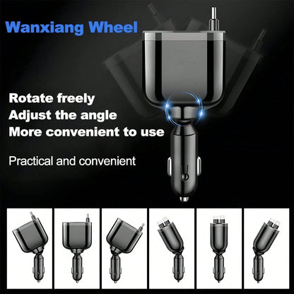 Retractable Car Charger, Car Charger USB C Fast Charge, For IPhone 17 16 15 14 13 12 X, 4 In 1 Cigarette Lighter Adapter, Car Accessories, Birthday Gifts For Men Women Dad Mom Husband,Car Essentials,C