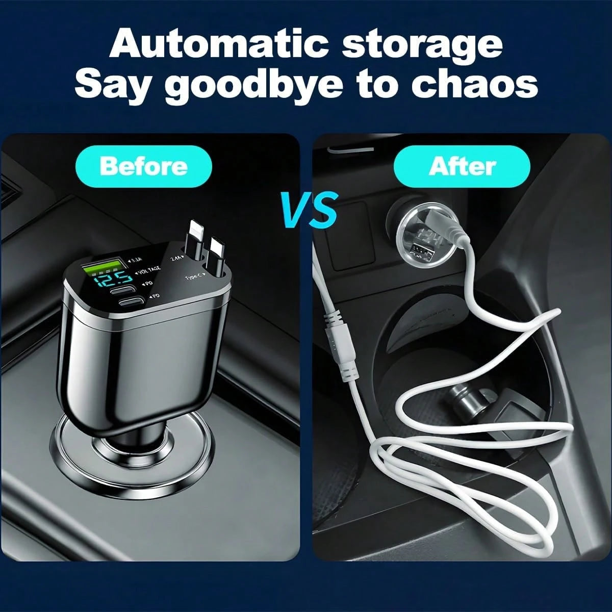 Retractable Car Charger, Car Charger USB C Fast Charge, For IPhone 17 16 15 14 13 12 X, 4 In 1 Cigarette Lighter Adapter, Car Accessories, Birthday Gifts For Men Women Dad Mom Husband,Car Essentials,C