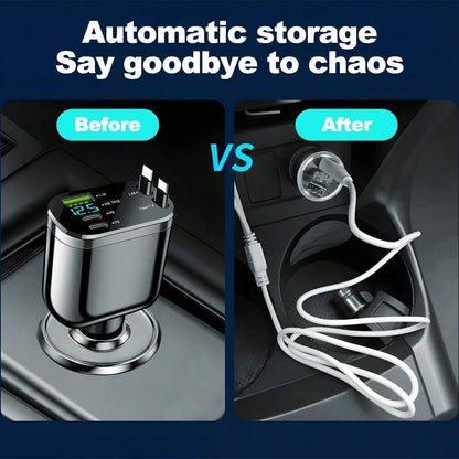 Retractable Car Charger, Car Charger USB C Fast Charge, For IPhone 17 16 15 14 13 12 X, 4 In 1 Cigarette Lighter Adapter, Car Accessories, Birthday Gifts For Men Women Dad Mom Husband,Car Essentials,C