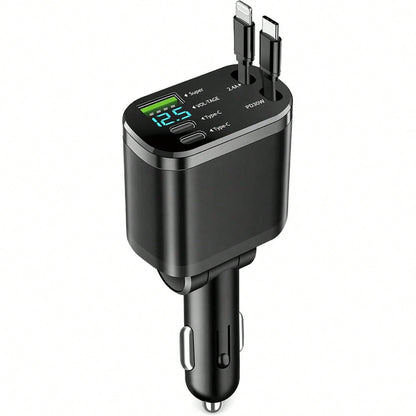 Retractable Car Charger, Car Charger USB C Fast Charge, For IPhone 17 16 15 14 13 12 X, 4 In 1 Cigarette Lighter Adapter, Car Accessories, Birthday Gifts For Men Women Dad Mom Husband,Car Essentials,C