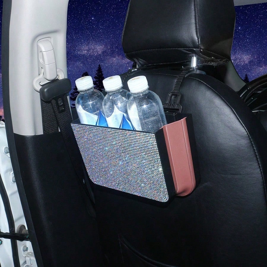 Rhinestone Car Trash Bag, Foldable Hanging Organizer & Multi-Use Car Interior Accessories