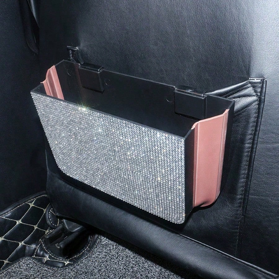Rhinestone Car Trash Bag, Foldable Hanging Organizer & Multi-Use Car Interior Accessories