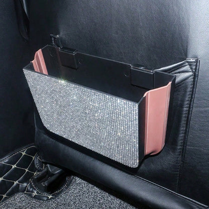 Rhinestone Car Trash Bag, Foldable Hanging Organizer & Multi-Use Car Interior Accessories
