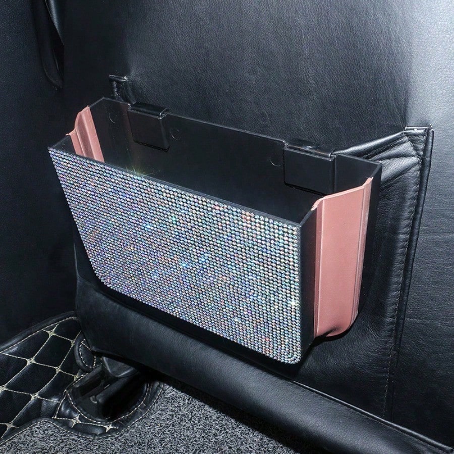 Rhinestone Car Trash Bag, Foldable Hanging Organizer & Multi-Use Car Interior Accessories