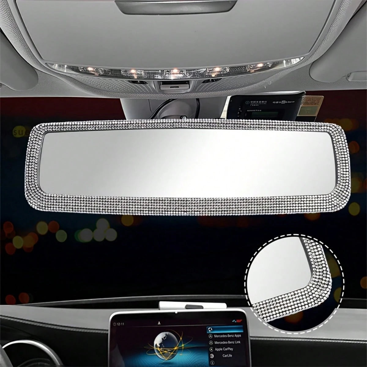 Rhinestone Decorated Car Rearview Mirror Cover, Creative Personalized Cute Accessory For Women