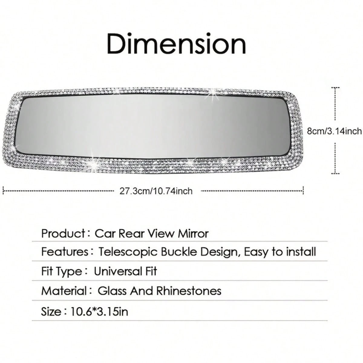 Rhinestone Decorated Car Rearview Mirror Cover, Creative Personalized Cute Accessory For Women