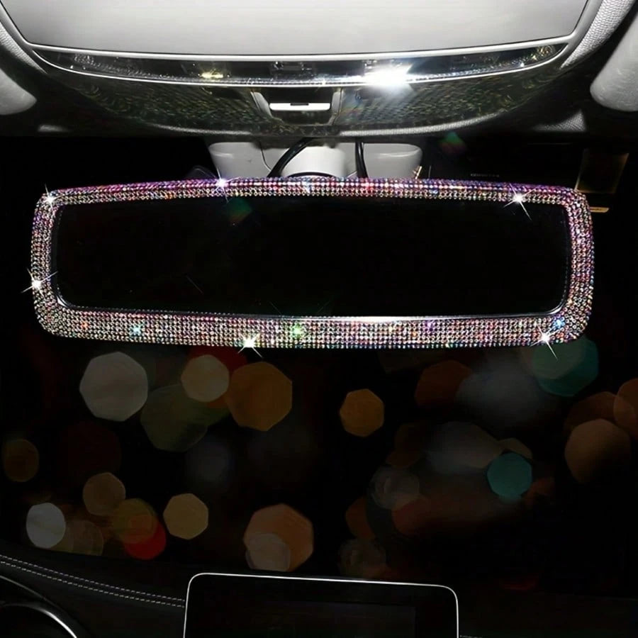 Rhinestone Decorated Car Rearview Mirror Cover, Creative Personalized Cute Accessory For Women