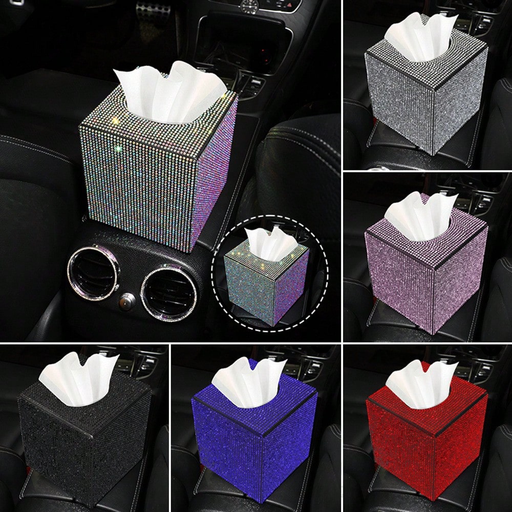 Rhinestone Leather Car Tissue Box Creative Mini Square Bling Auto Tissue Holder