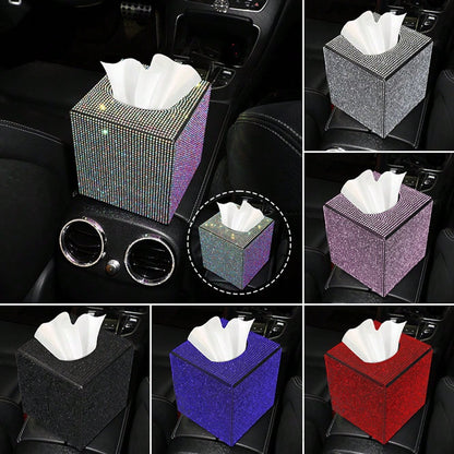 Rhinestone Leather Car Tissue Box Creative Mini Square Bling Auto Tissue Holder