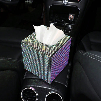 Rhinestone Leather Car Tissue Box Creative Mini Square Bling Auto Tissue Holder