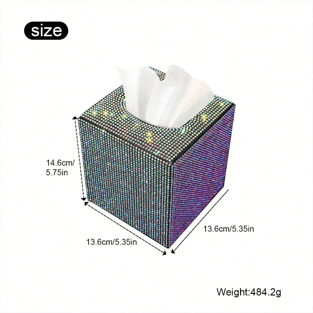 Rhinestone Leather Car Tissue Box Creative Mini Square Bling Auto Tissue Holder