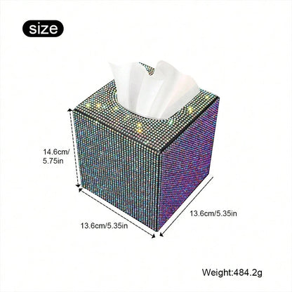 Rhinestone Leather Car Tissue Box Creative Mini Square Bling Auto Tissue Holder