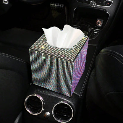 Rhinestone Leather Car Tissue Box Creative Mini Square Bling Auto Tissue Holder