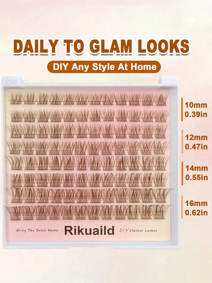 Rikuaild 96pcs Brown Fluffy False Eyelashes, Soft & Criss-Cross Fibers, Natural Look, Suitable For Travel & Everyday Makeup