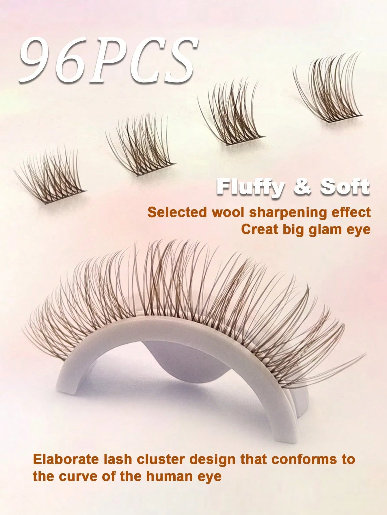Rikuaild 96pcs Brown Fluffy False Eyelashes, Soft & Criss-Cross Fibers, Natural Look, Suitable For Travel & Everyday Makeup