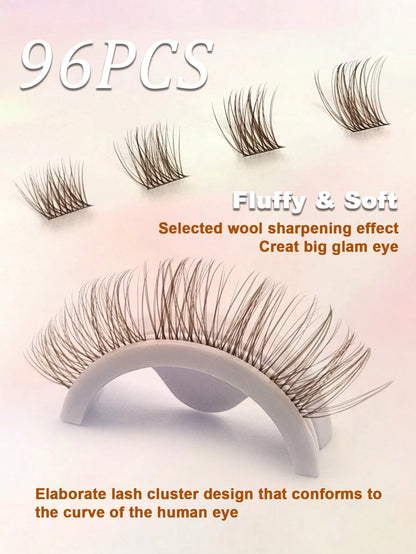 Rikuaild 96pcs Brown Fluffy False Eyelashes, Soft & Criss-Cross Fibers, Natural Look, Suitable For Travel & Everyday Makeup