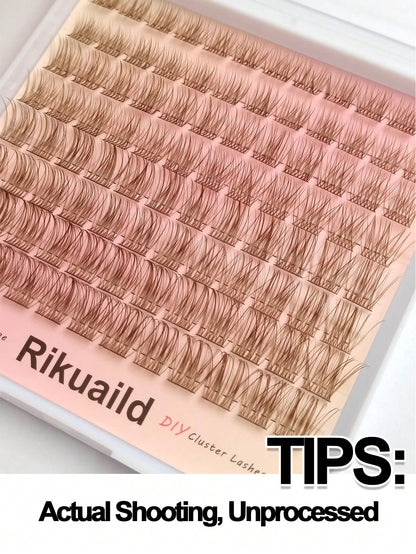 Rikuaild 96pcs Brown Fluffy False Eyelashes, Soft & Criss-Cross Fibers, Natural Look, Suitable For Travel & Everyday Makeup