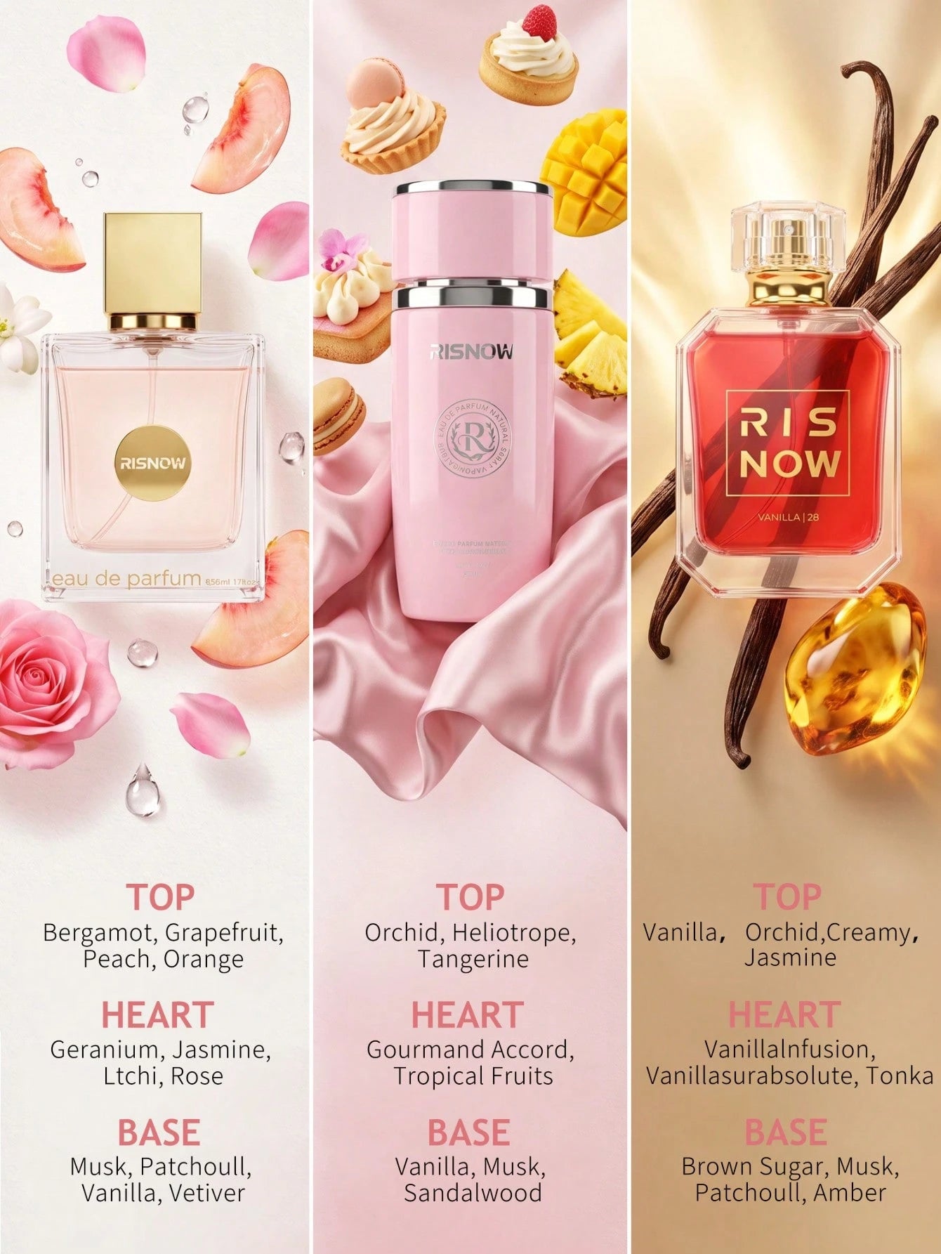RISNOW 3-Piece Perfume Set, Eau De Parfum For Women, Fragrance Spray Set, Perfume Gift, Femme Perfume Spray, Women's Long-Lasting Perfume, Day Or Night Fragrance, Casual Perfume, 30 Ml*3