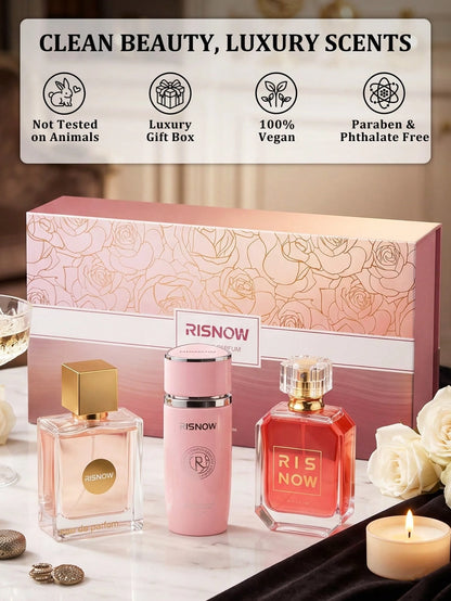 RISNOW 3-Piece Perfume Set, Eau De Parfum For Women, Fragrance Spray Set, Perfume Gift, Femme Perfume Spray, Women's Long-Lasting Perfume, Day Or Night Fragrance, Casual Perfume, 30 Ml*3