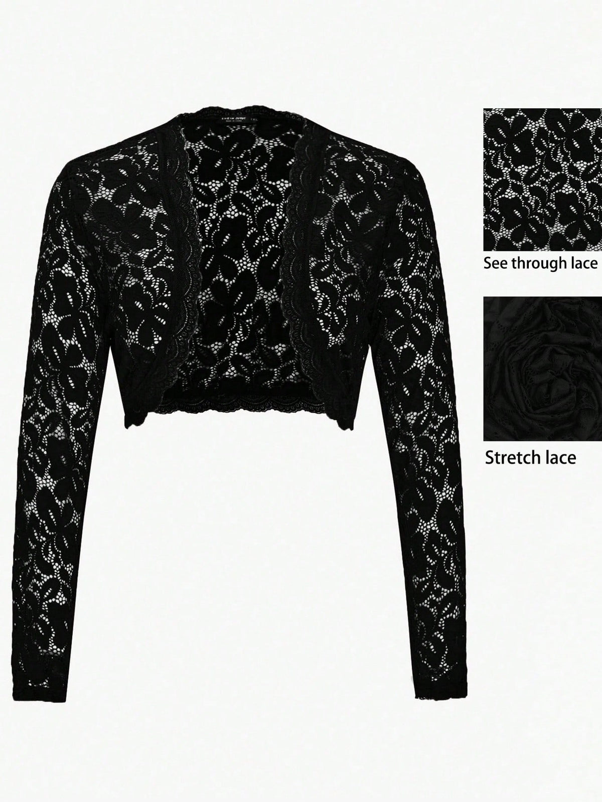 Rometta Plus Open Front Crop Lace Jacket Fall Winter Cloth For Women Autumn