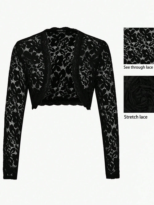 Rometta Plus Open Front Crop Lace Jacket Fall Winter Cloth For Women Autumn